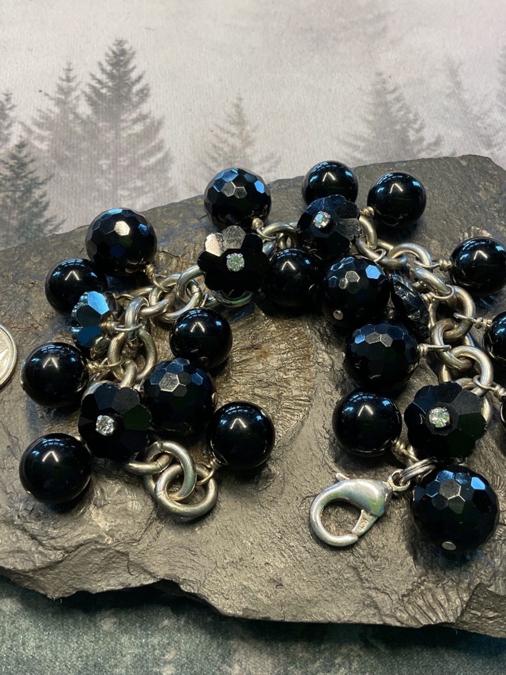 Black Venetian murano glass .925 bracelet